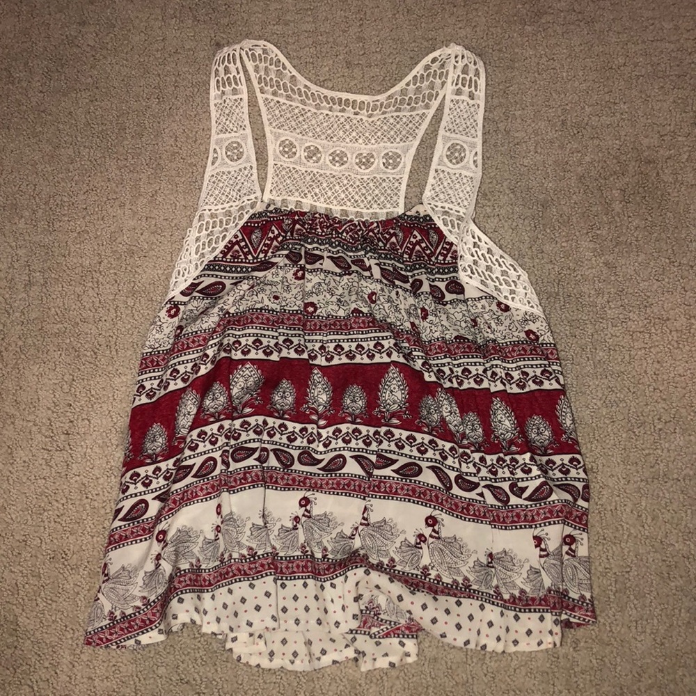 Forever 21 Boho tank top with lace embroidery